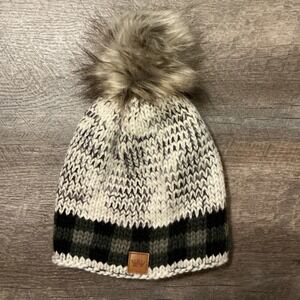 Panache Beanie Hat Pom Pom Plaid Knit Lined Winter Warm
